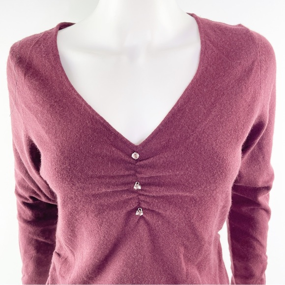 Classiques Entier Maroon Dark Red 100% Cashmere V-Neck Sweater Size MP - Picture 3 of 10